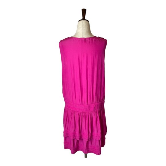 Ramy Brook Hot Pink Raquel Tiered V-Neck Sleeveless Mini Fit & Flare Dress Sze L - Picture 4 of 9